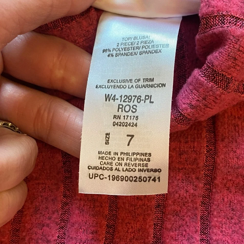 Bonnie Jean Raspberry Sweater and Tweed Patterned Flare Pants Set, girls size 7